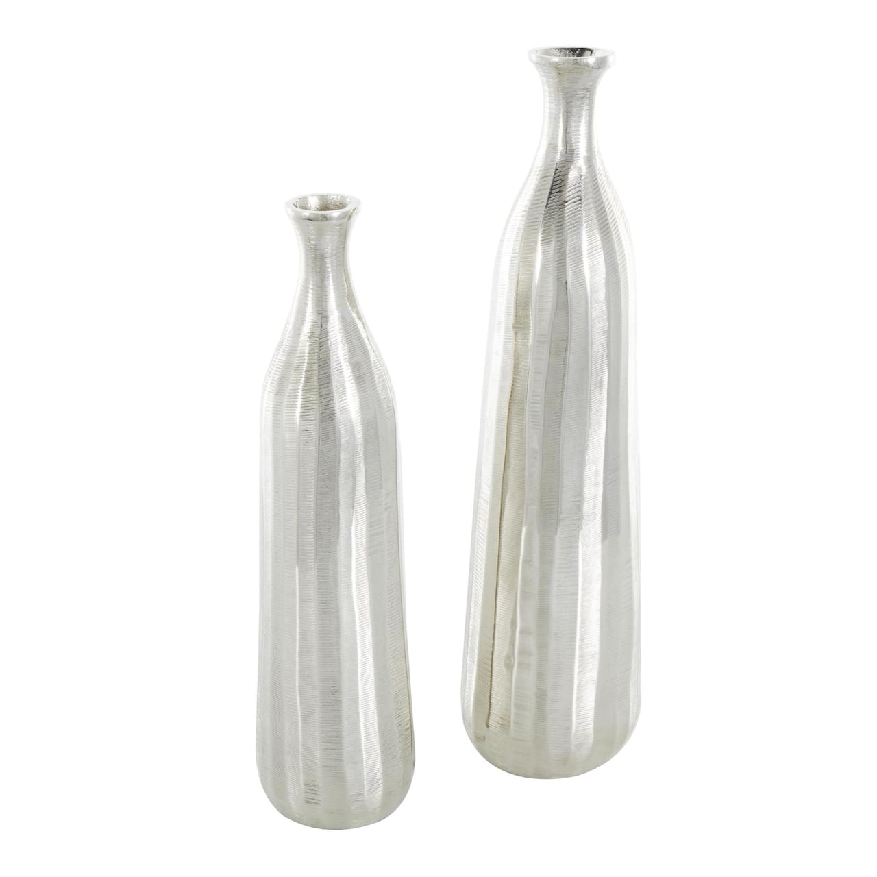 Silver Decorative Aluminum Vase Set with Wavy Accents & Textured Ridges